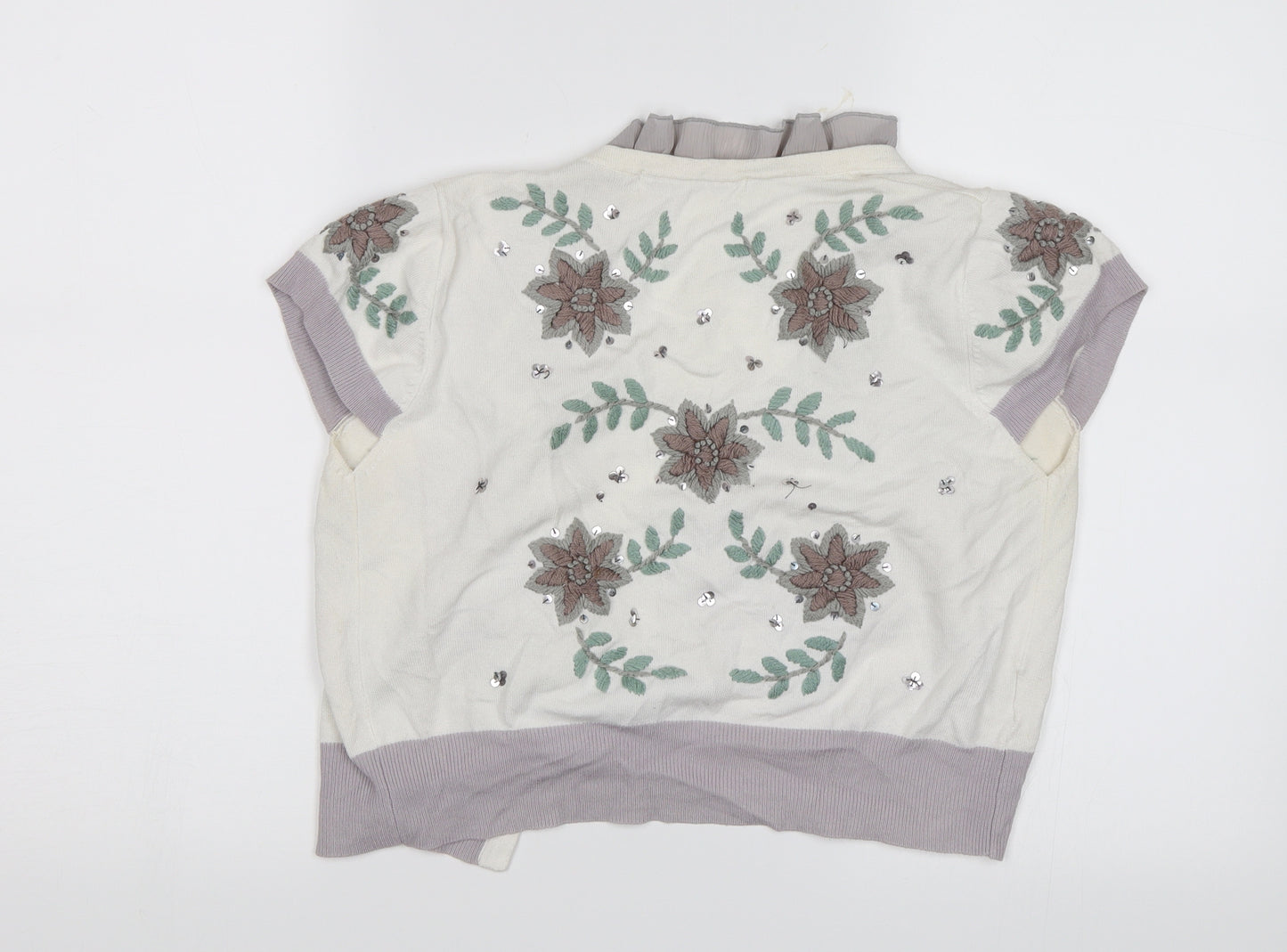 AMARANTO Womens White Floral  Shrug Jumper Size 10