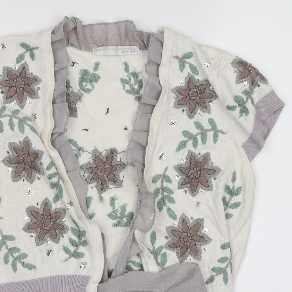 AMARANTO Womens White Floral  Shrug Jumper Size 10