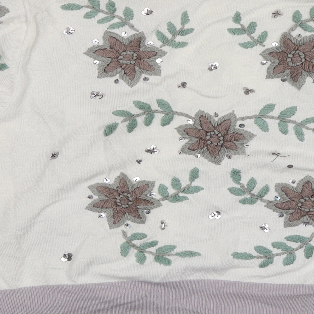 AMARANTO Womens White Floral  Shrug Jumper Size 10