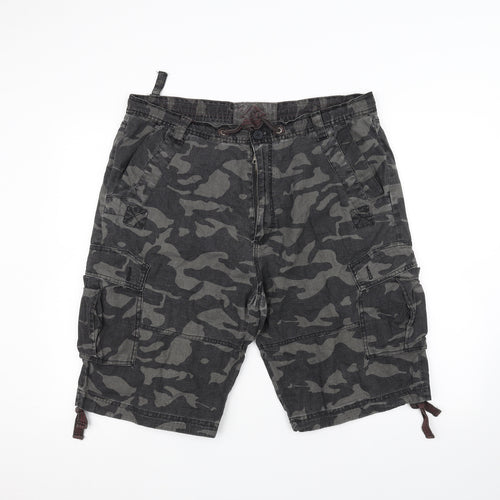 Lime Mens Black Camouflage  Cargo Shorts Size 38