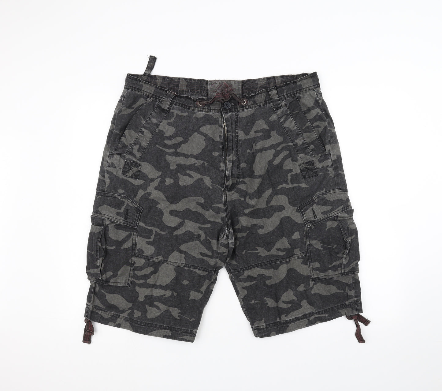 Lime Mens Black Camouflage  Cargo Shorts Size 38