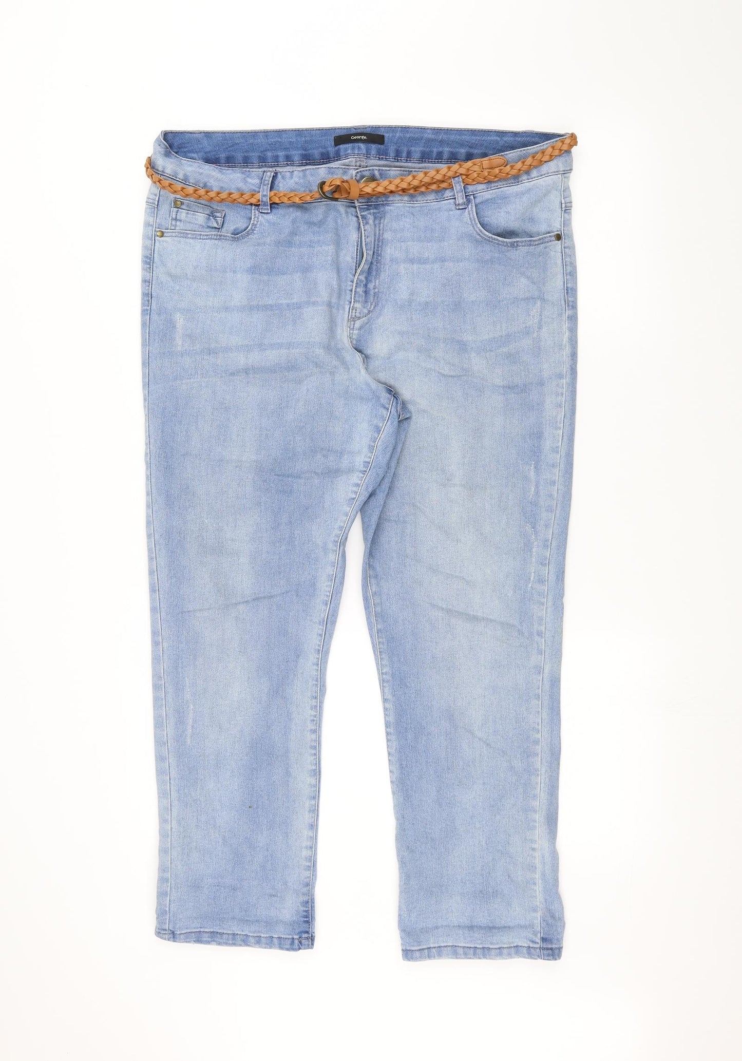 George Womens Blue  Denim Straight Jeans Size 18 L25 in - Belted
