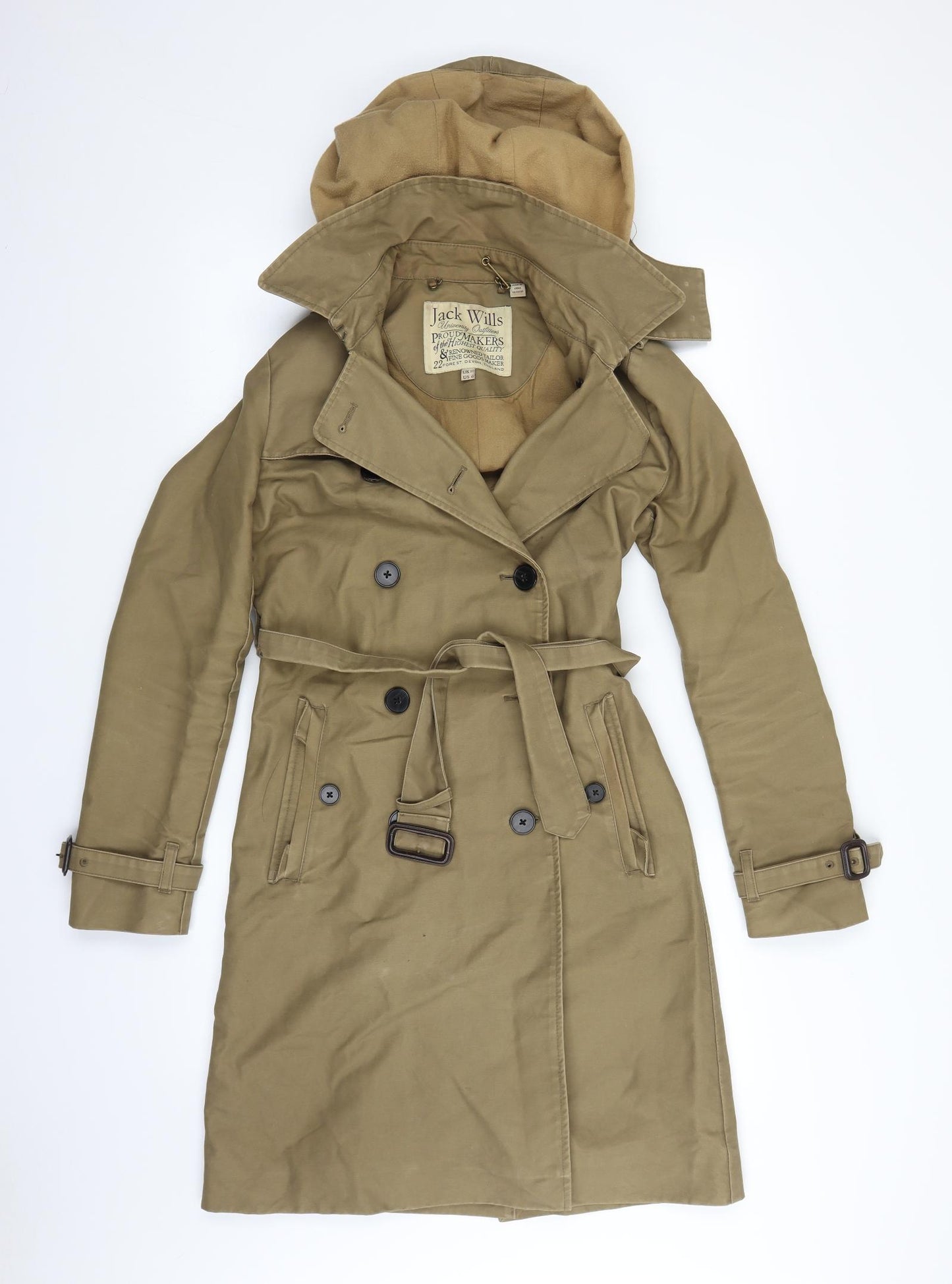 Jack Wills Womens Brown  Canvas Trench Coat Coat Size 10