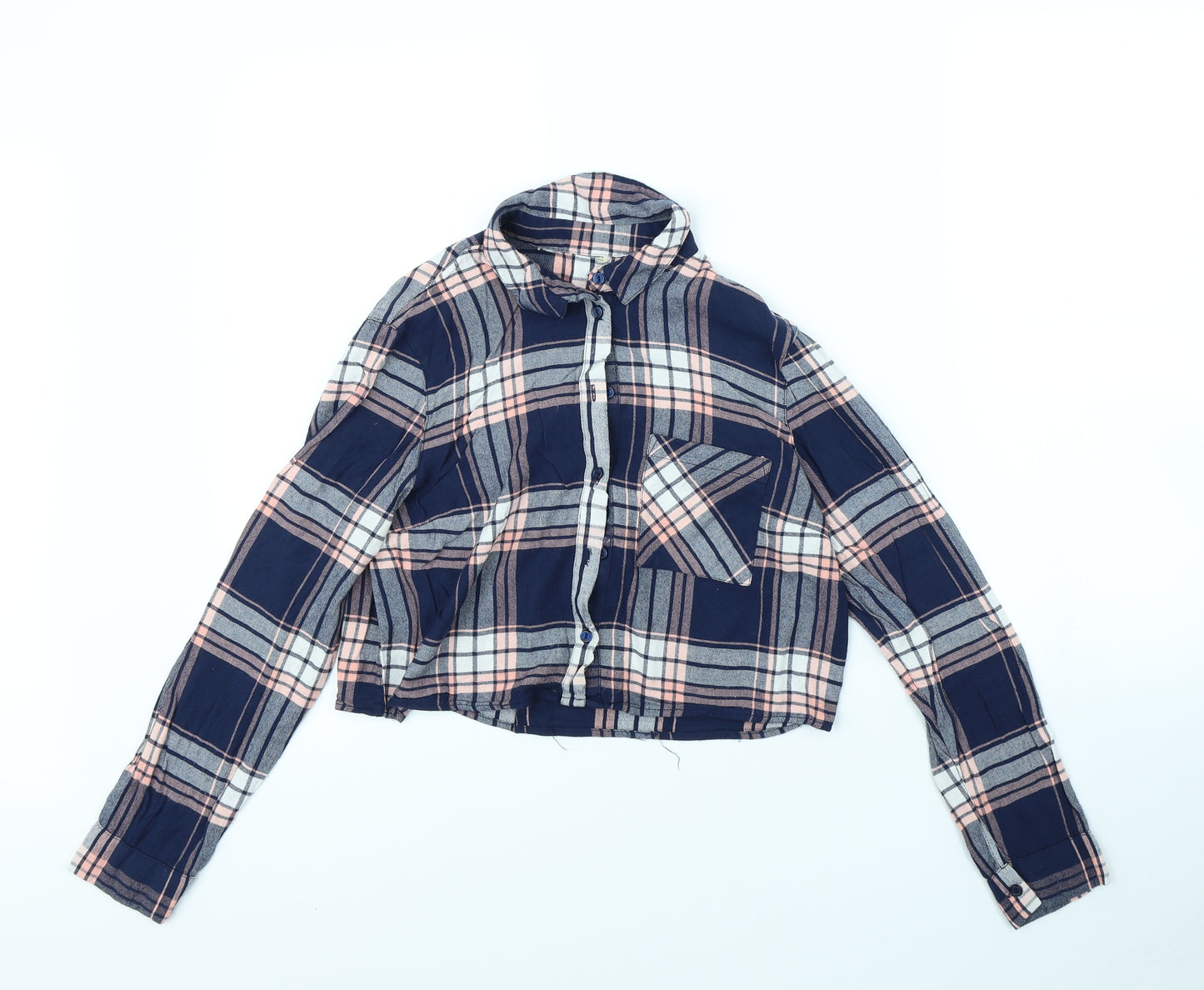 Atmosphere Womens Blue Check  Basic Button-Up Size 10