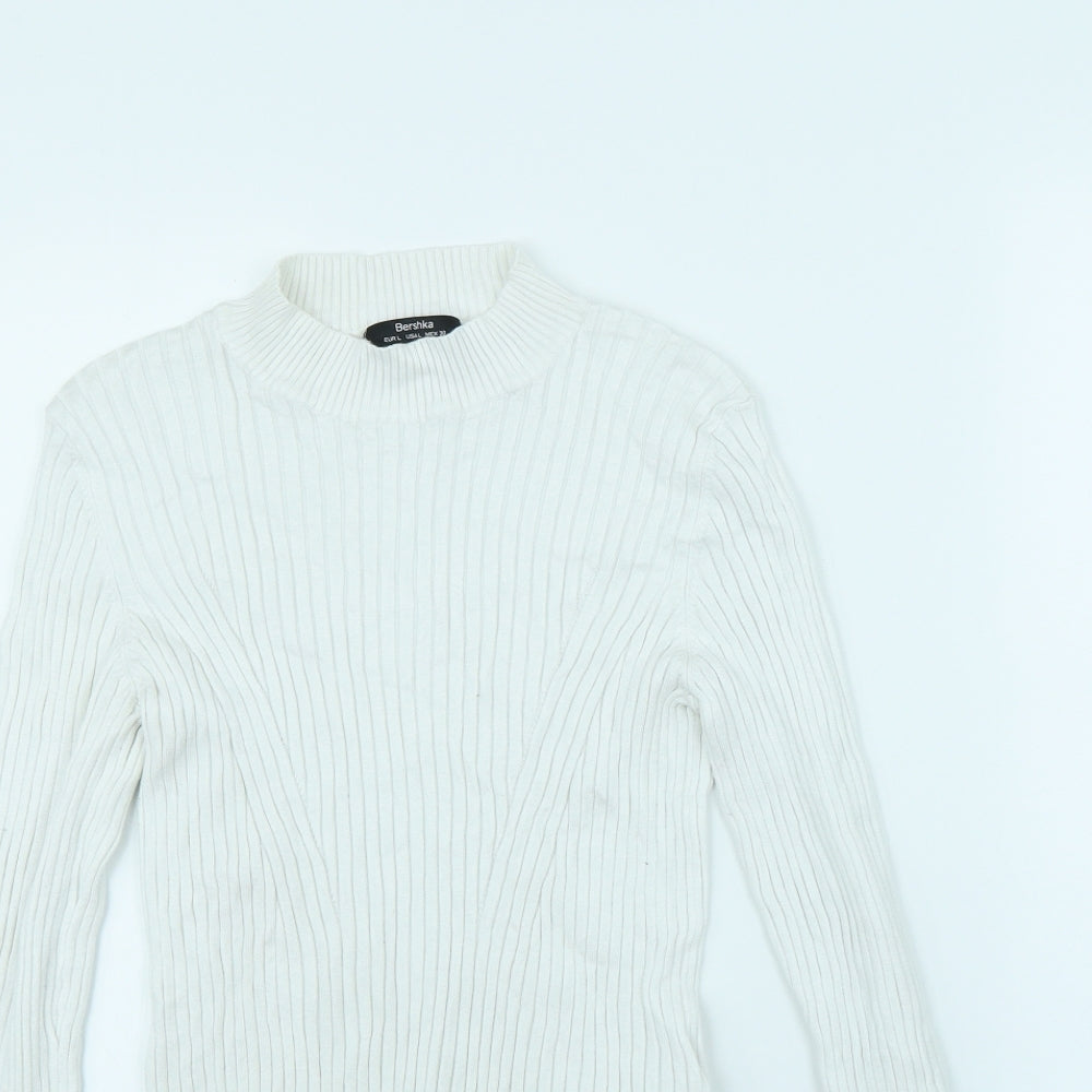 Bershka Womens White  Rayon Pullover Jumper Size L
