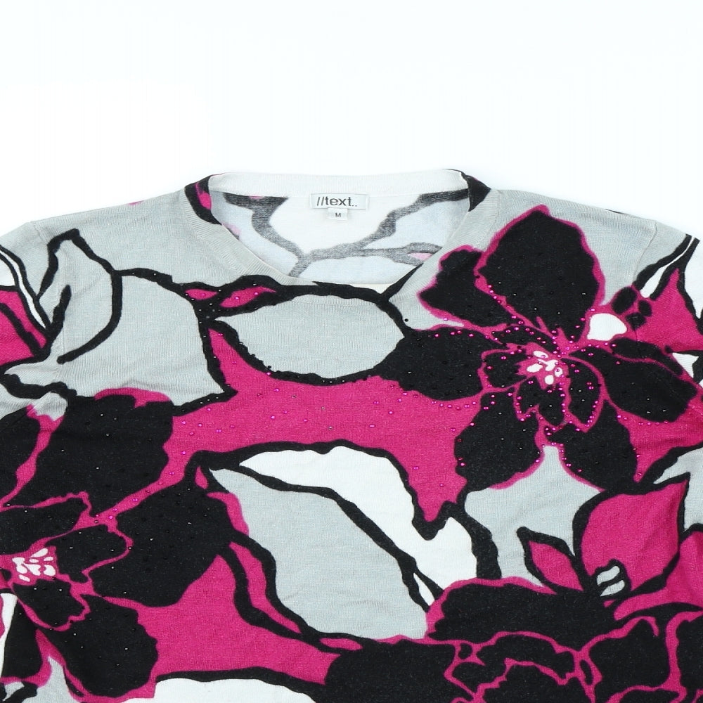 Text Womens Multicoloured Floral  Pullover Jumper Size M