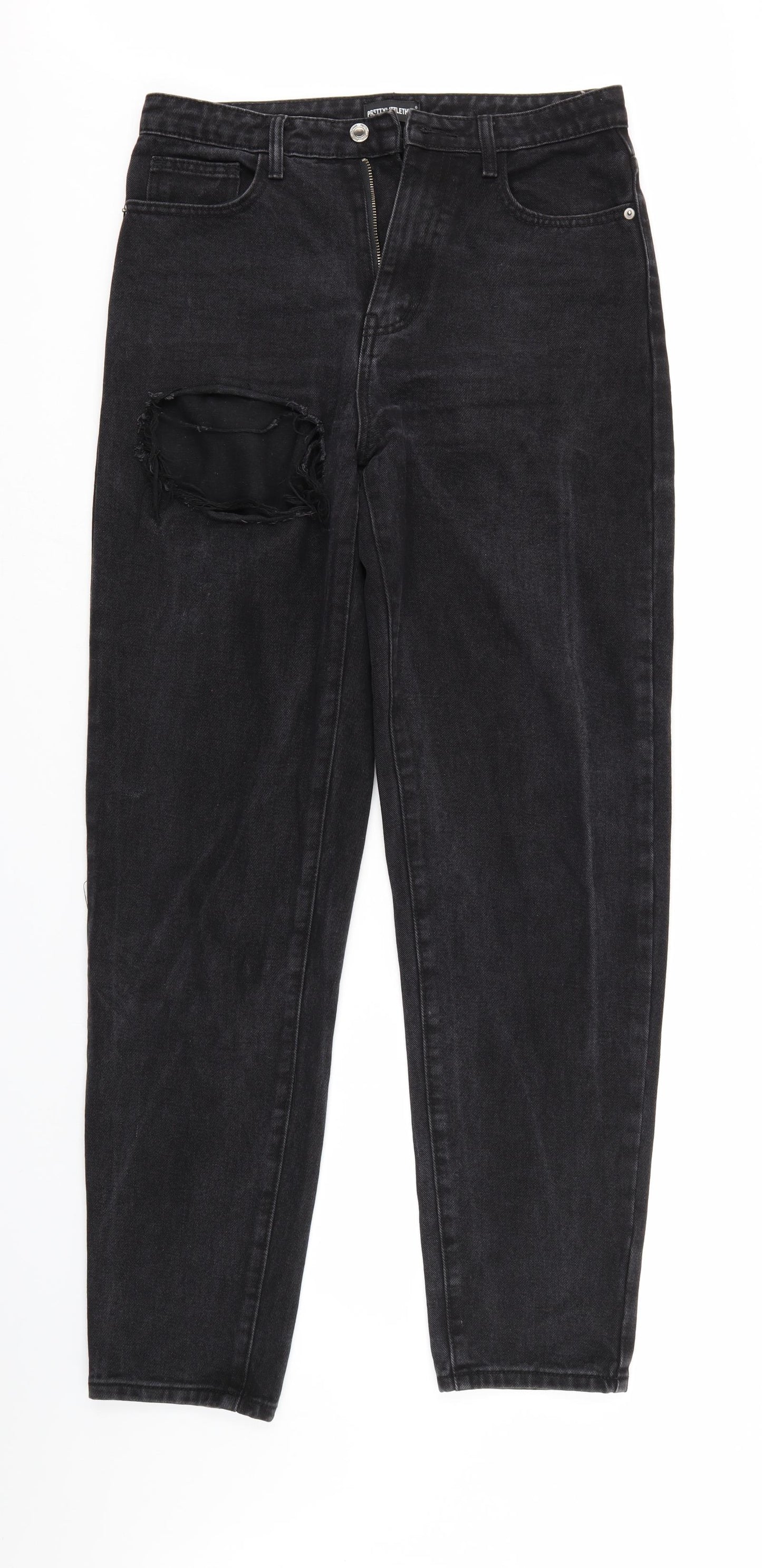 PRETTYLITTLETHING Womens Black  Denim Straight Jeans Size 12 L31 in