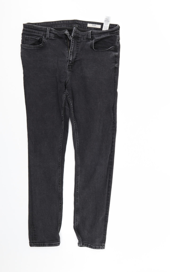 M&S Womens Black Denim Straight Jeans Size 6 L28 in