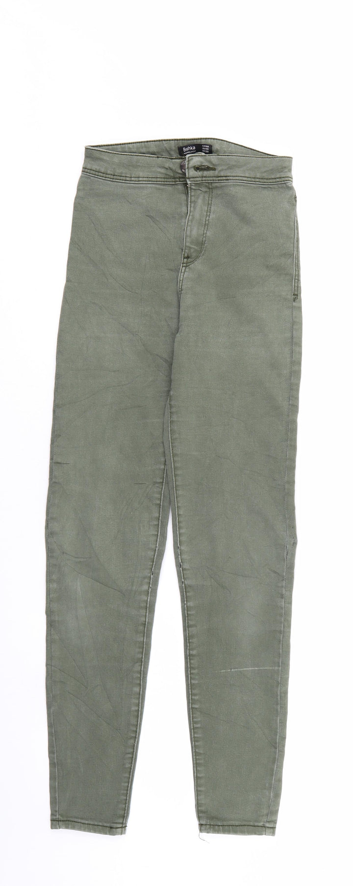 Bershka Womens Green Denim Tapered Jeans Size 4 L27 in