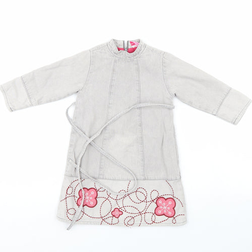 Du parseil Girls Grey Floral  Pinafore/Dungaree Dress  Size 24 Months