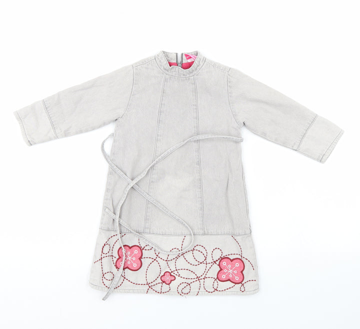 Du parseil Girls Grey Floral Pinafore/Dungaree Dress Size 24 Months