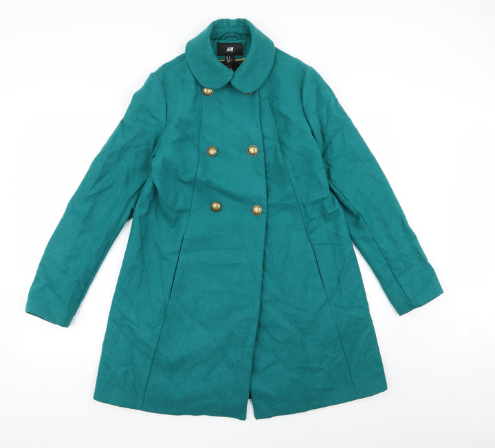 H&M Womens Green   Overcoat Jacket Size 8