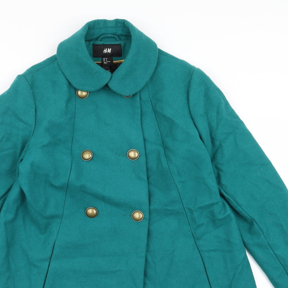 H&M Womens Green   Overcoat Jacket Size 8