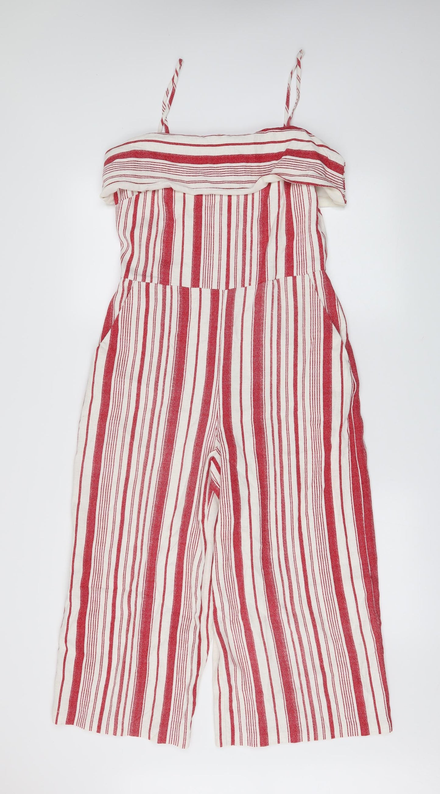 Oasis Womens Red Striped  Jumpsuit One-Piece Size 10 L20 in