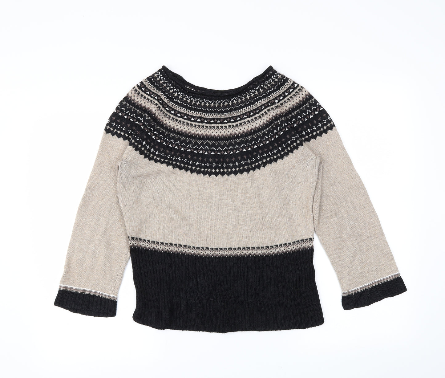Roman Womens Beige Fair Isle  Pullover Jumper Size 14