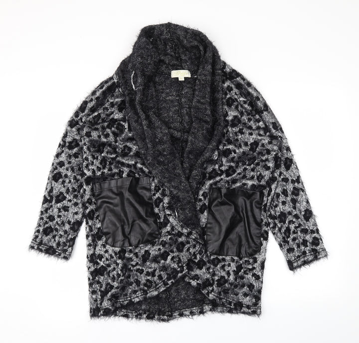 goldie Womens Black Animal Print Kimono Coatigan Size S
