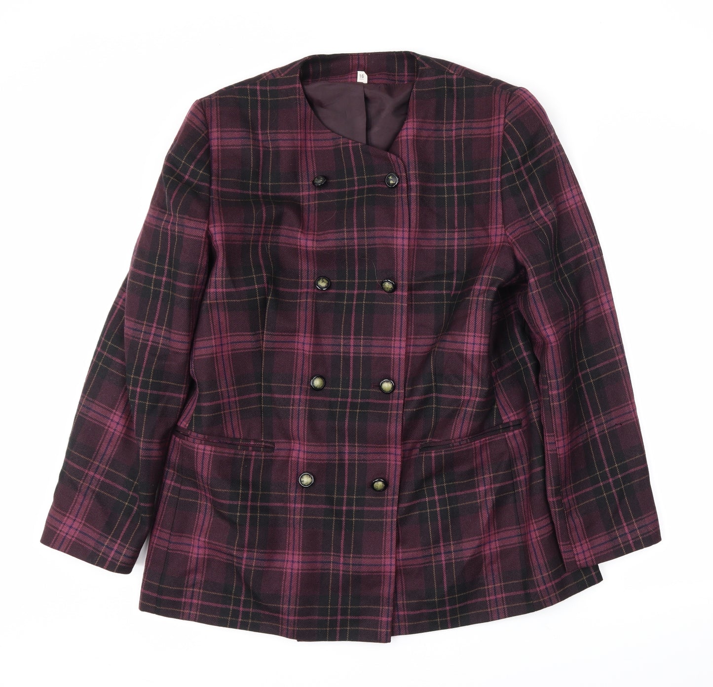 Woolmark Womens Purple Plaid  Pea Coat Blazer Size 16