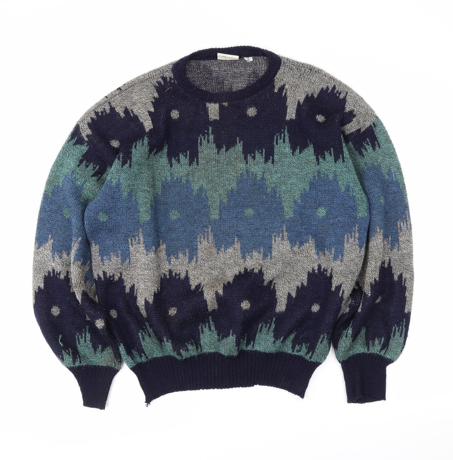 RAM Mens Blue Houndstooth  Pullover Jumper Size M