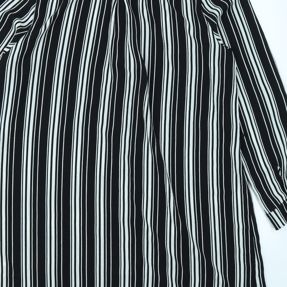 Quiz Womens Black Striped  Basic Button-Up Size 14  - Longline
