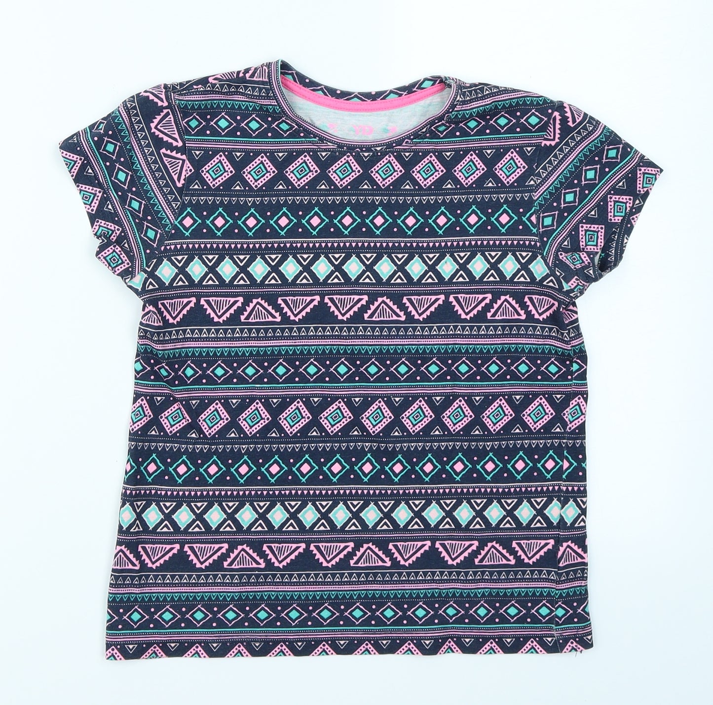 YD Girls Blue Geometric  Basic T-Shirt Size 9-10 Years
