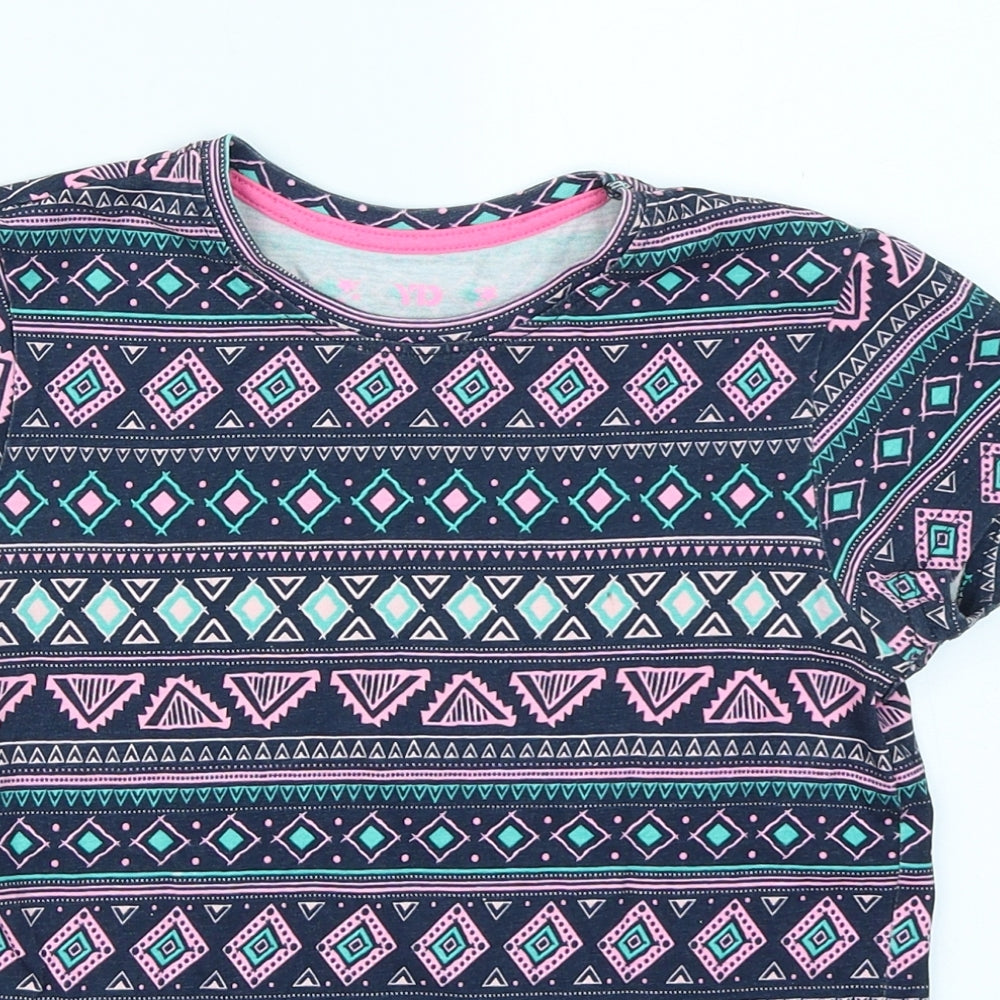 YD Girls Blue Geometric  Basic T-Shirt Size 9-10 Years