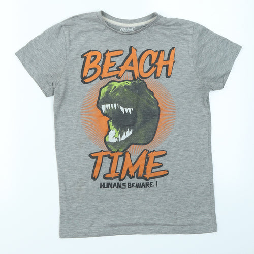 Rebel Boys Grey   Basic T-Shirt Size 9-10 Years  - Dinosaur