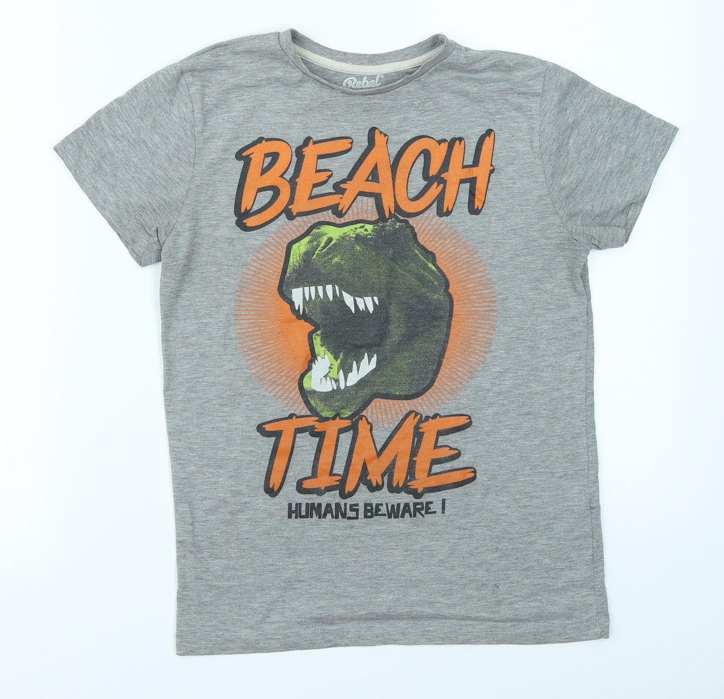 Rebel Boys Grey   Basic T-Shirt Size 9-10 Years  - Dinosaur