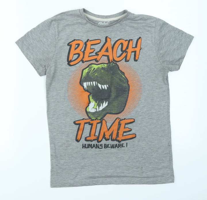 Rebel Boys Grey   Basic T-Shirt Size 9-10 Years  - Dinosaur