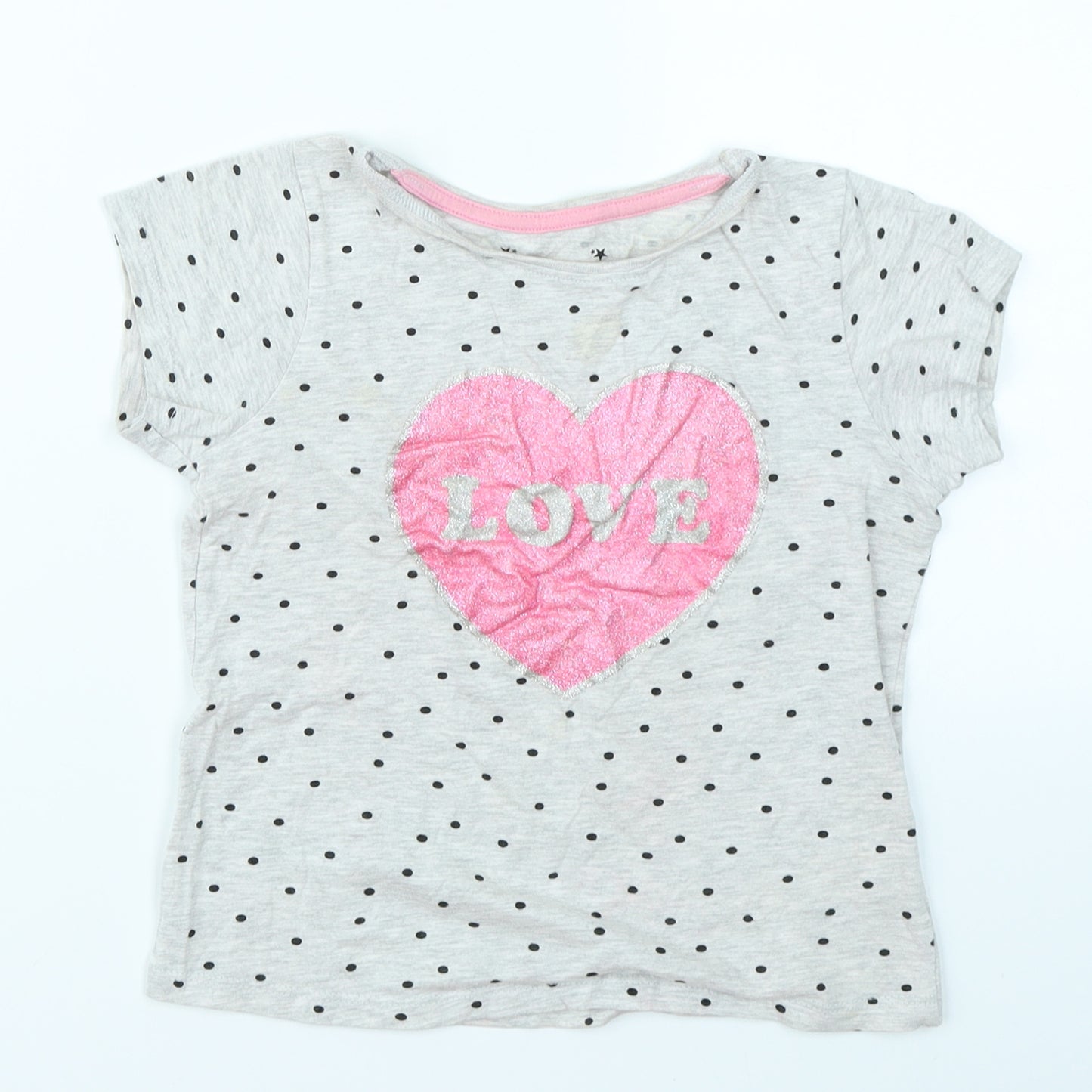 Primark Girls Grey Spotted  Basic T-Shirt Size 6-7 Years