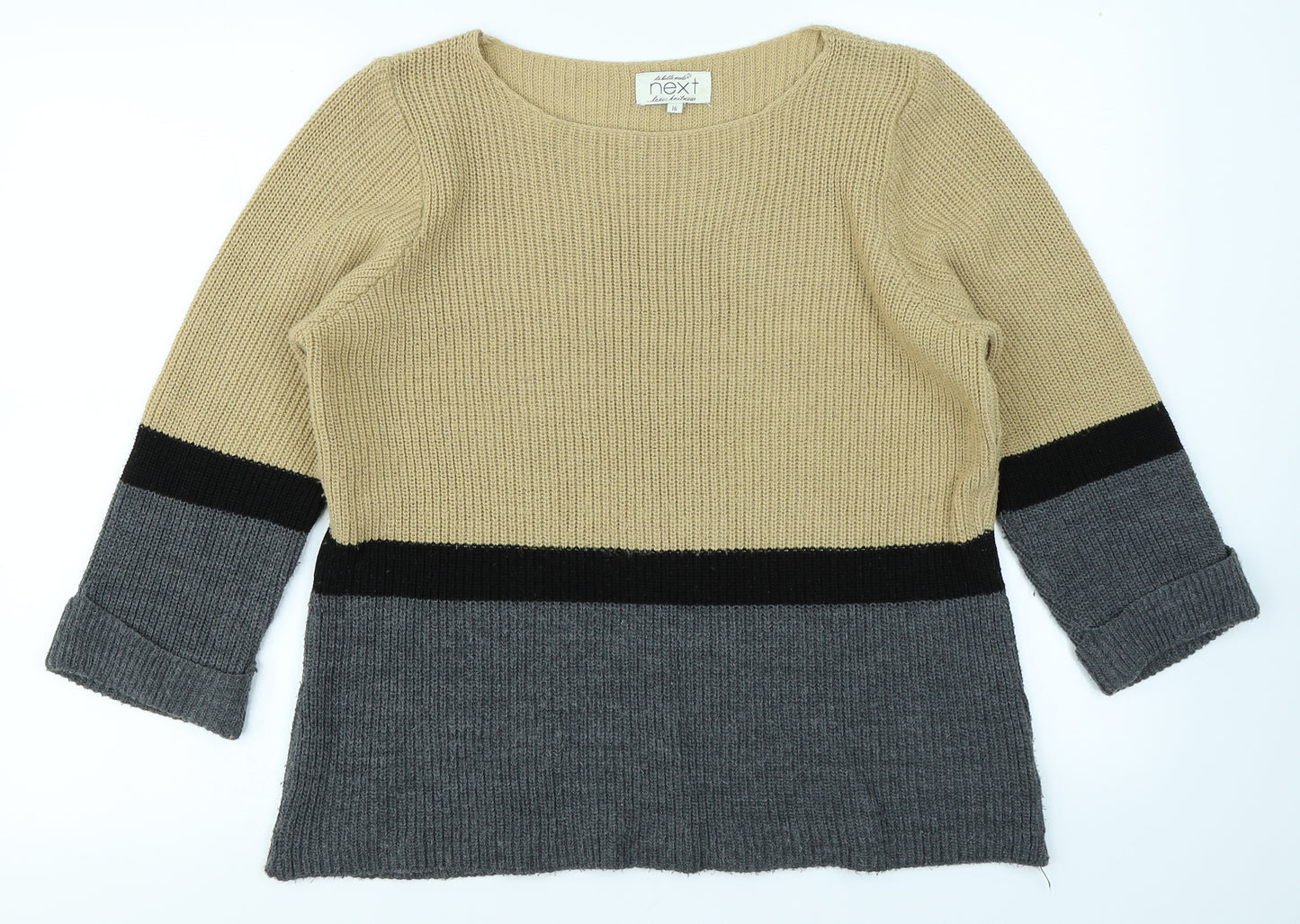 NEXT Womens Brown Striped Knit Pullover Jumper Size 16