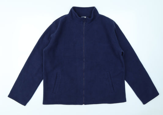 Front view of Xe men’s blue fleece full zip sweatshirt