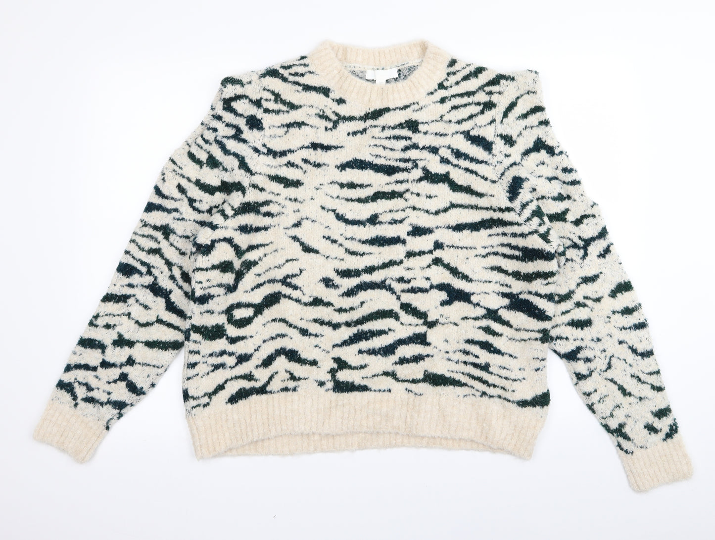 H&M Womens Beige Animal Print  Pullover Jumper Size S