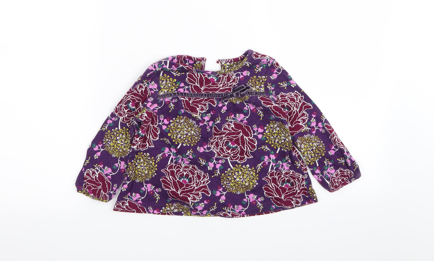 Asda George Girls Purple Floral  Basic T-Shirt Size 12-18 Months