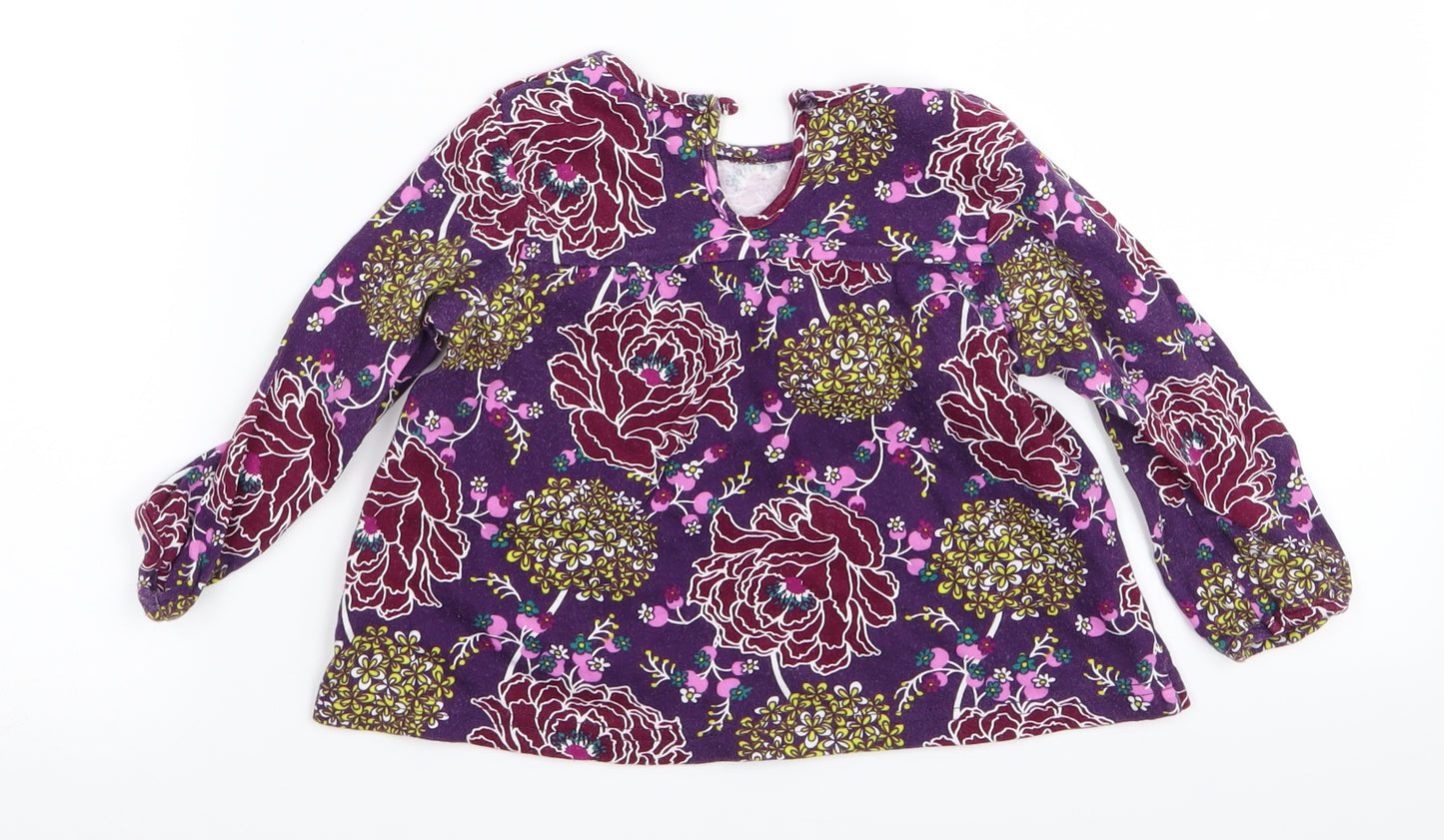 Asda George Girls Purple Floral  Basic T-Shirt Size 12-18 Months