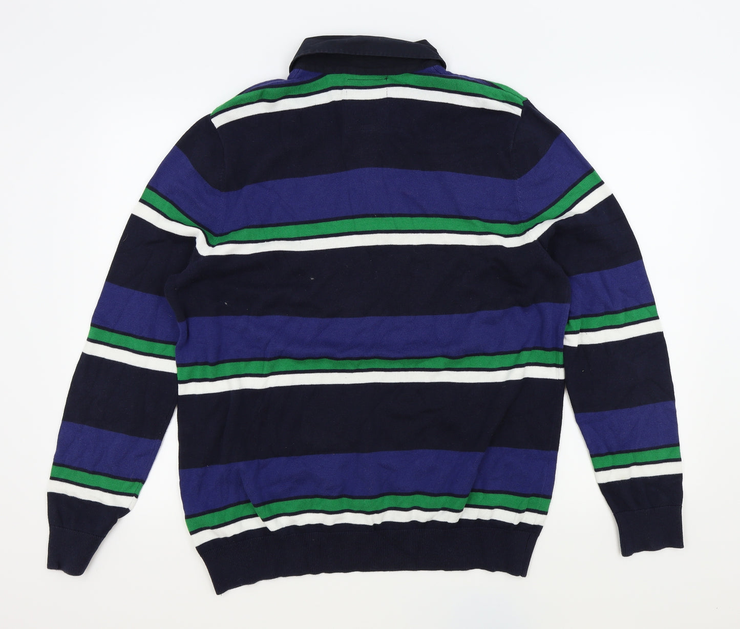 Atlantic Bay Mens Blue Striped  Pullover Jumper Size L