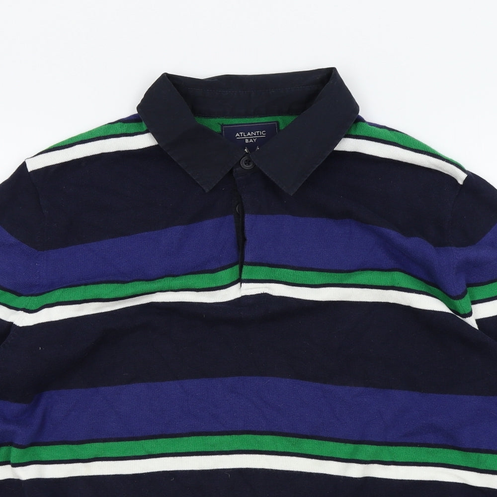 Atlantic Bay Mens Blue Striped  Pullover Jumper Size L