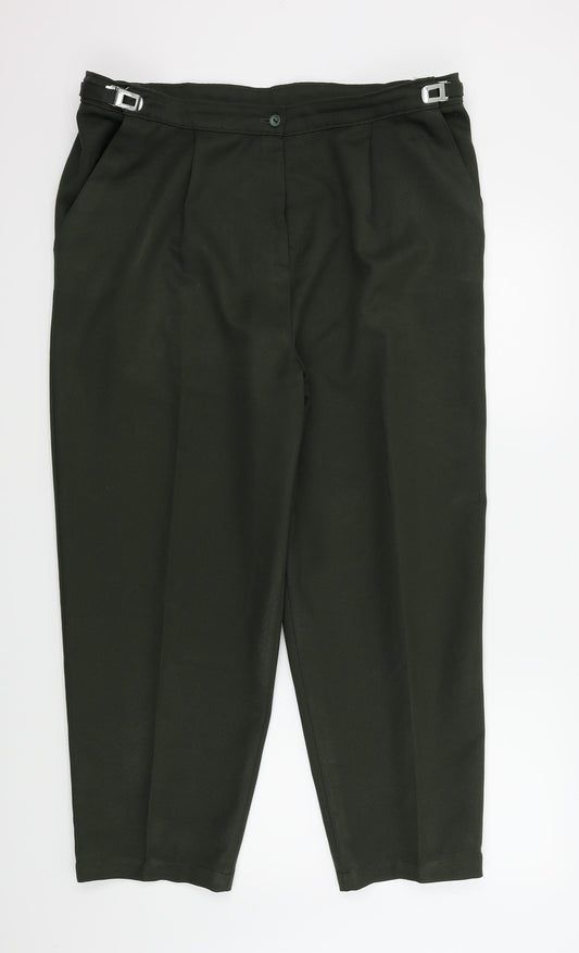 Front view of SLIMMER women’s green trousers, size UK 20, in, 26-inch leg