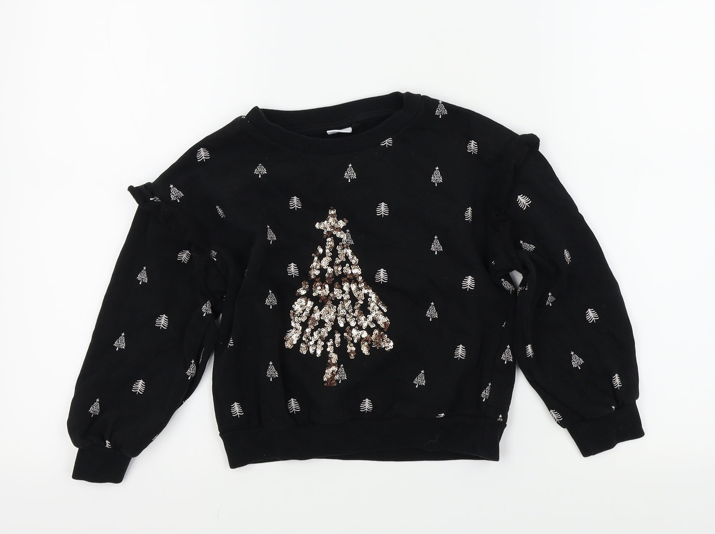 NEXT Girls Black Colourblock  Pullover Jumper Size 6 Years  - CHRISTMAS