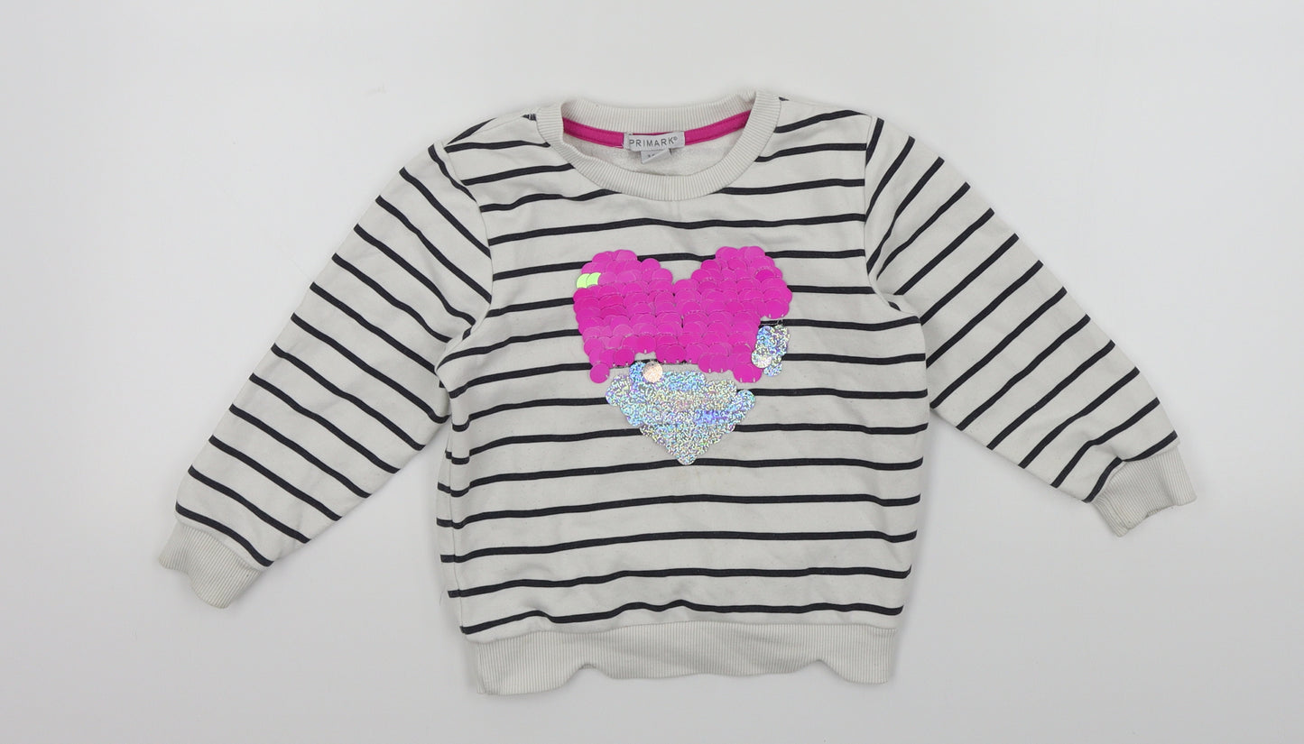 Primark Girls White Striped  Pullover Sweatshirt Size 3-4 Years