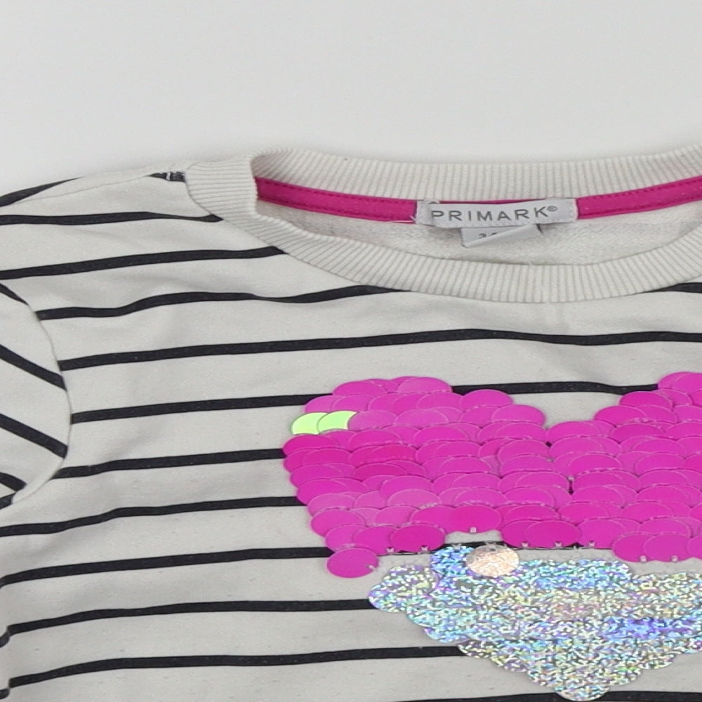 Primark Girls White Striped  Pullover Sweatshirt Size 3-4 Years