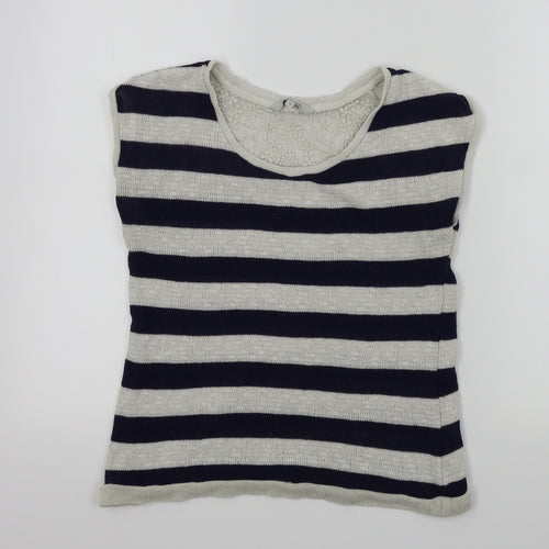 Peacocks Womens White Striped  Pullover Jumper Size 10  - Lace back