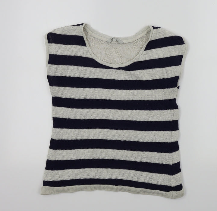 Peacocks Womens White Striped Pullover Jumper Size 10 - Lace back