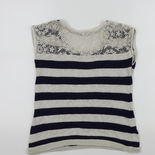 Peacocks Womens White Striped  Pullover Jumper Size 10  - Lace back