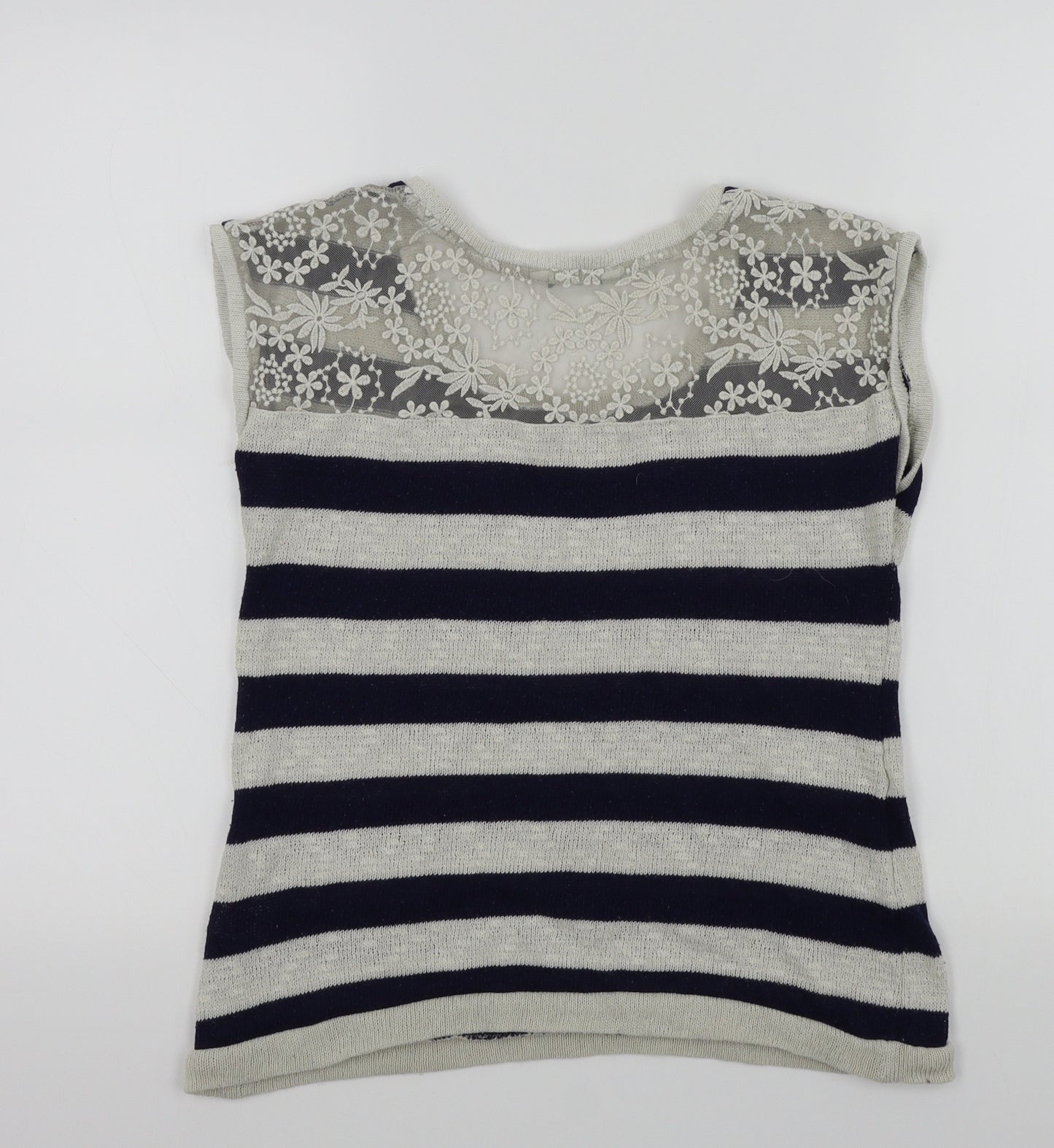 Peacocks Womens White Striped  Pullover Jumper Size 10  - Lace back