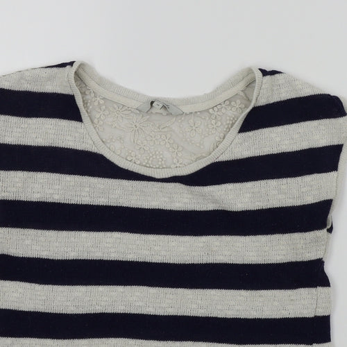 Peacocks Womens White Striped  Pullover Jumper Size 10  - Lace back