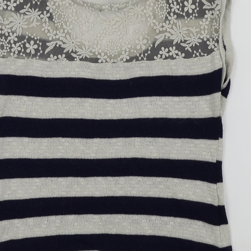 Peacocks Womens White Striped  Pullover Jumper Size 10  - Lace back