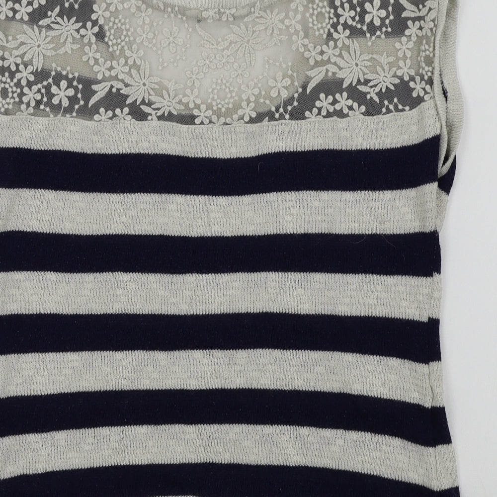 Peacocks Womens White Striped  Pullover Jumper Size 10  - Lace back