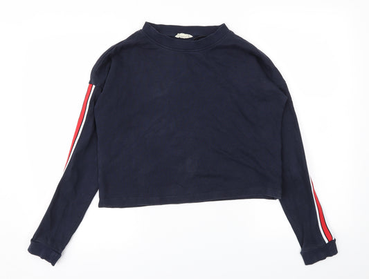 Front view of H&M girls’ blue jumper, size 12-13, years