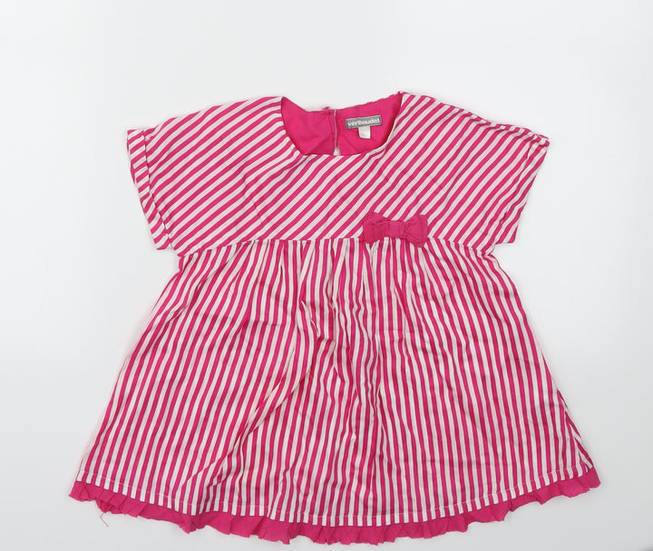 Vertbaudet Girls Pink Striped  Fit & Flare  Size 5-6 Years