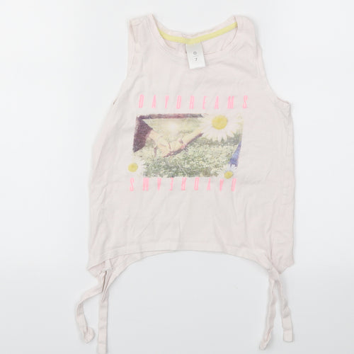 Preworn Girls Pink Animal Print  Basic T-Shirt Size 7 Years